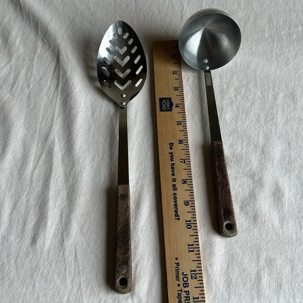 Vintage Unbranded Slotted Spoon Stainless-riveted Wood Handle & Ladle‎ Japan